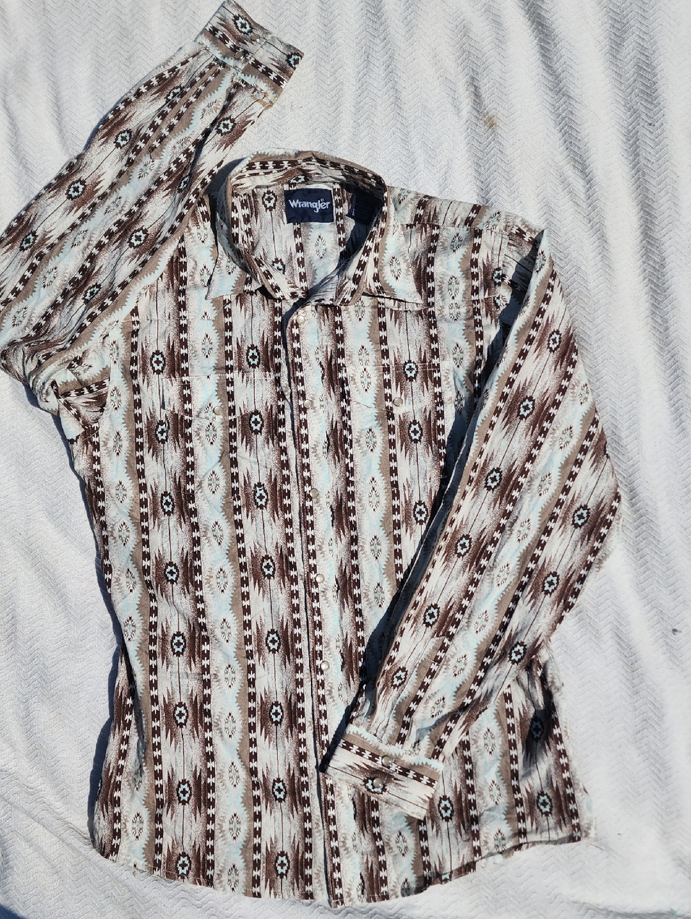 Wrangler Checotah Brown & Cream Southwestern Stripe Button-Up